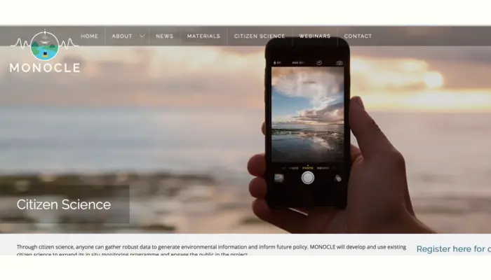 MONOCLE water-observation project shown on a phone